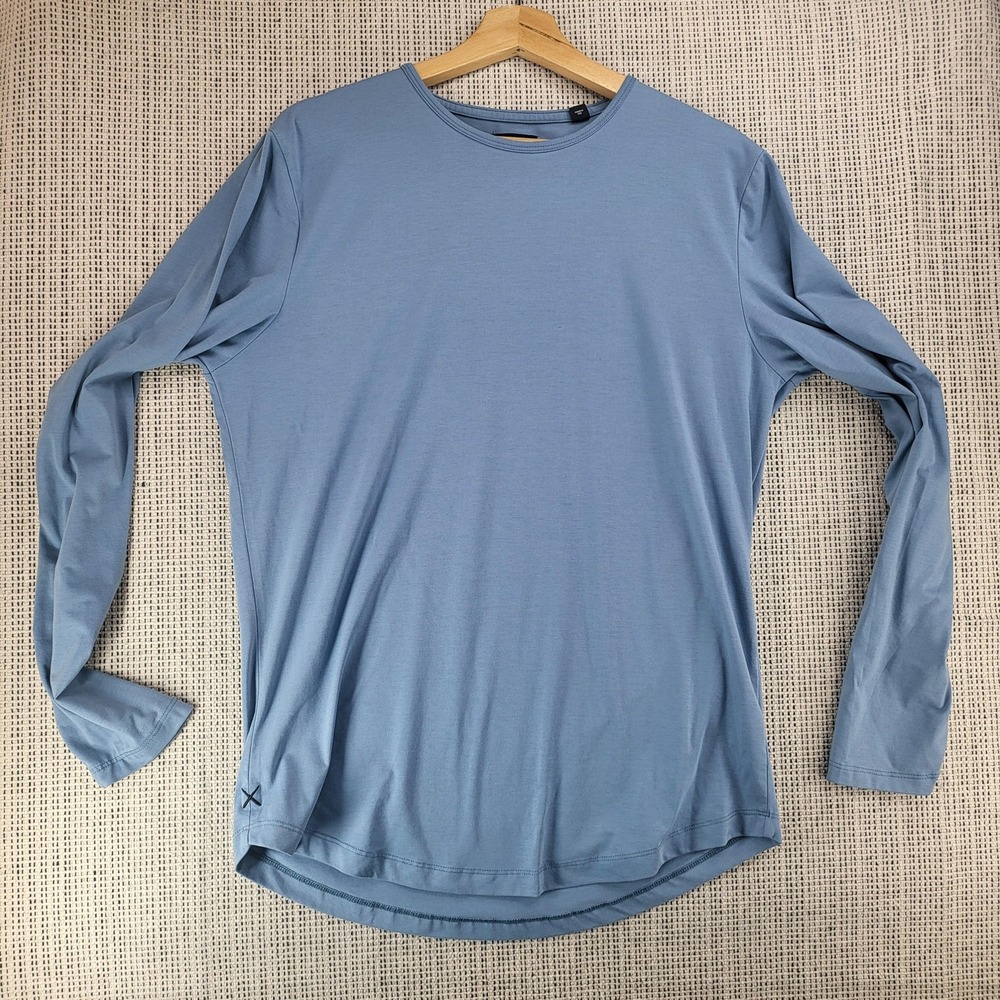 CUTS Shirt Mens Large Blue Long Sleeve Crewneck Curve-Hem Casual Athleisure
